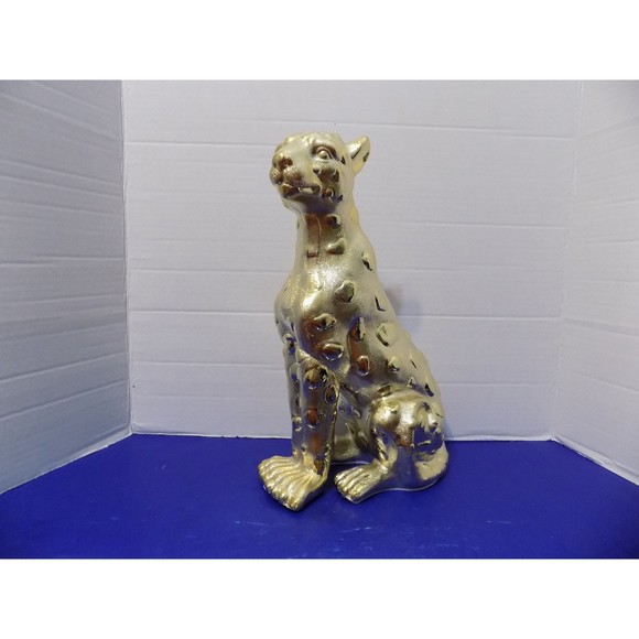 NEW Ceramic Cheetah Leopard Statue Figurine Wild Animal Gold Cat - Picture 1 of 6